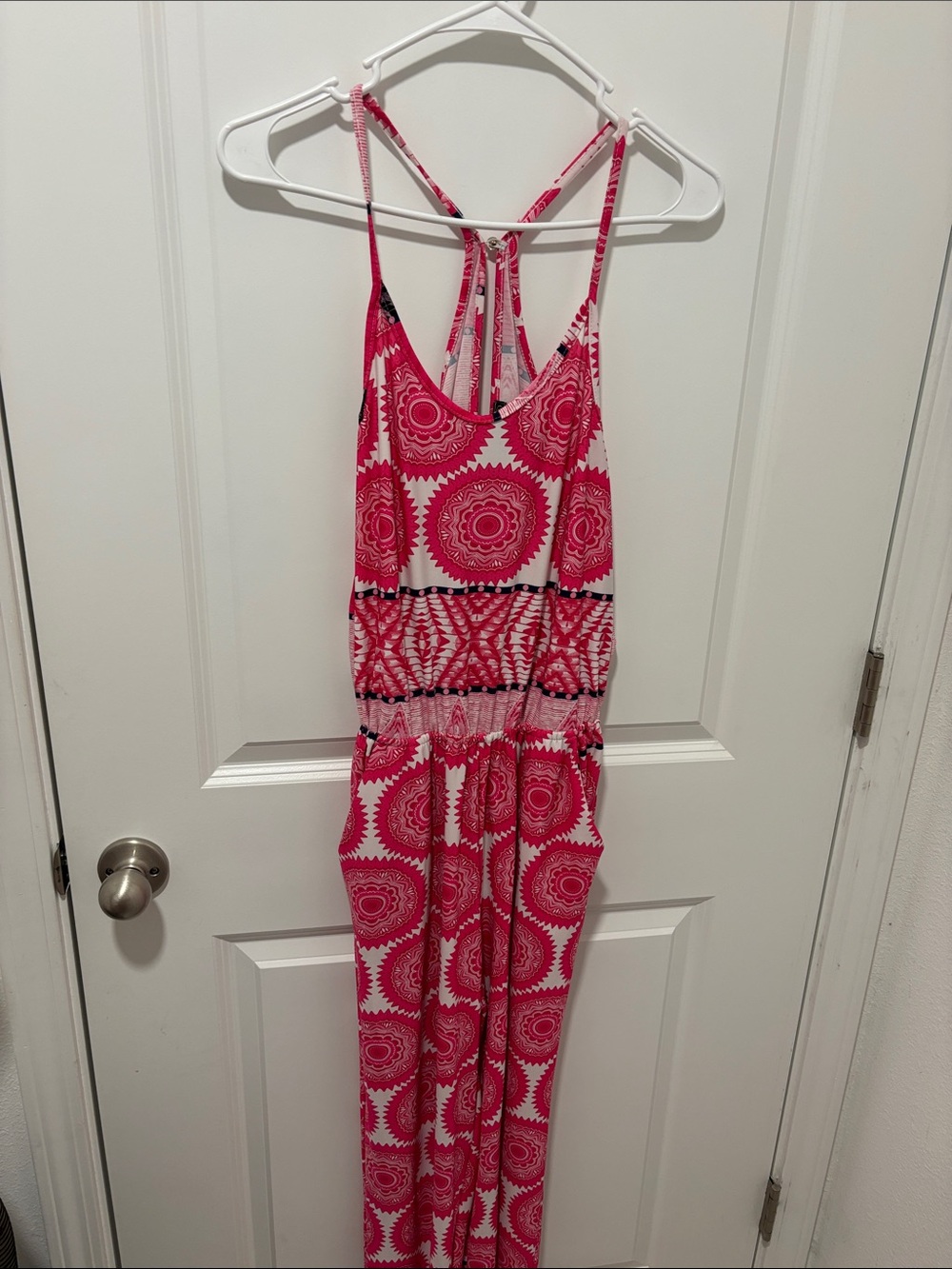 Women’s Pink Printed Strappy Jumpsuit Romper